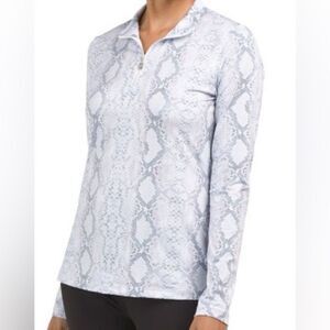 SOFIBELLA Lavender Gray Snake Long Sleeve Mock Golf Tennis Shirt M